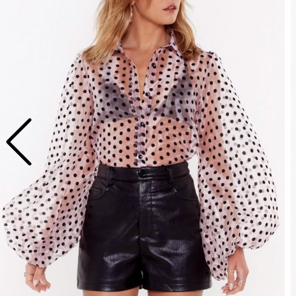 Polka Dot Print Organza Blouse with Balloon Sleeve
